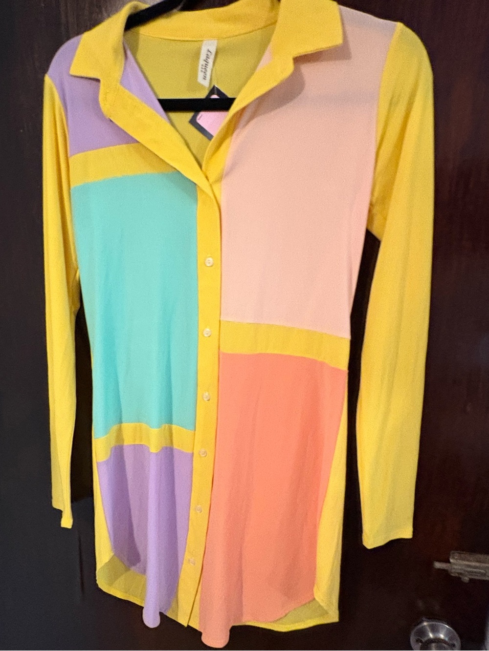 Bundle 3 for $15. Yellow Colorblock Button-Down Shirt with Pastel Panels. Size L